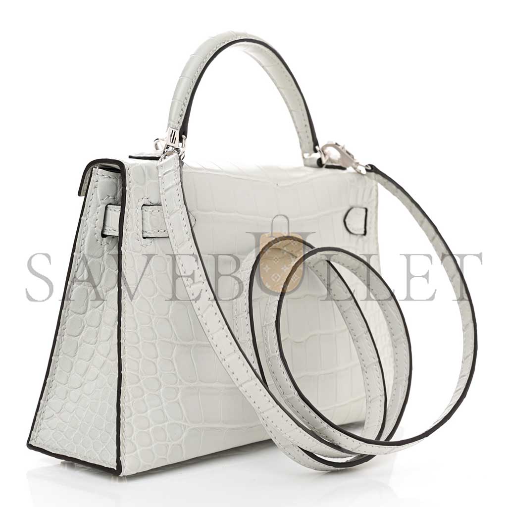 H**mes master matte alligator mini kelly ii sellier gris neve (19*12*5.5cm)